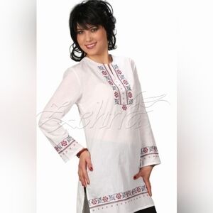 Zehria - White Organic Cotton Embroidered Floral Tunic / Dress Boho Sz.Medium